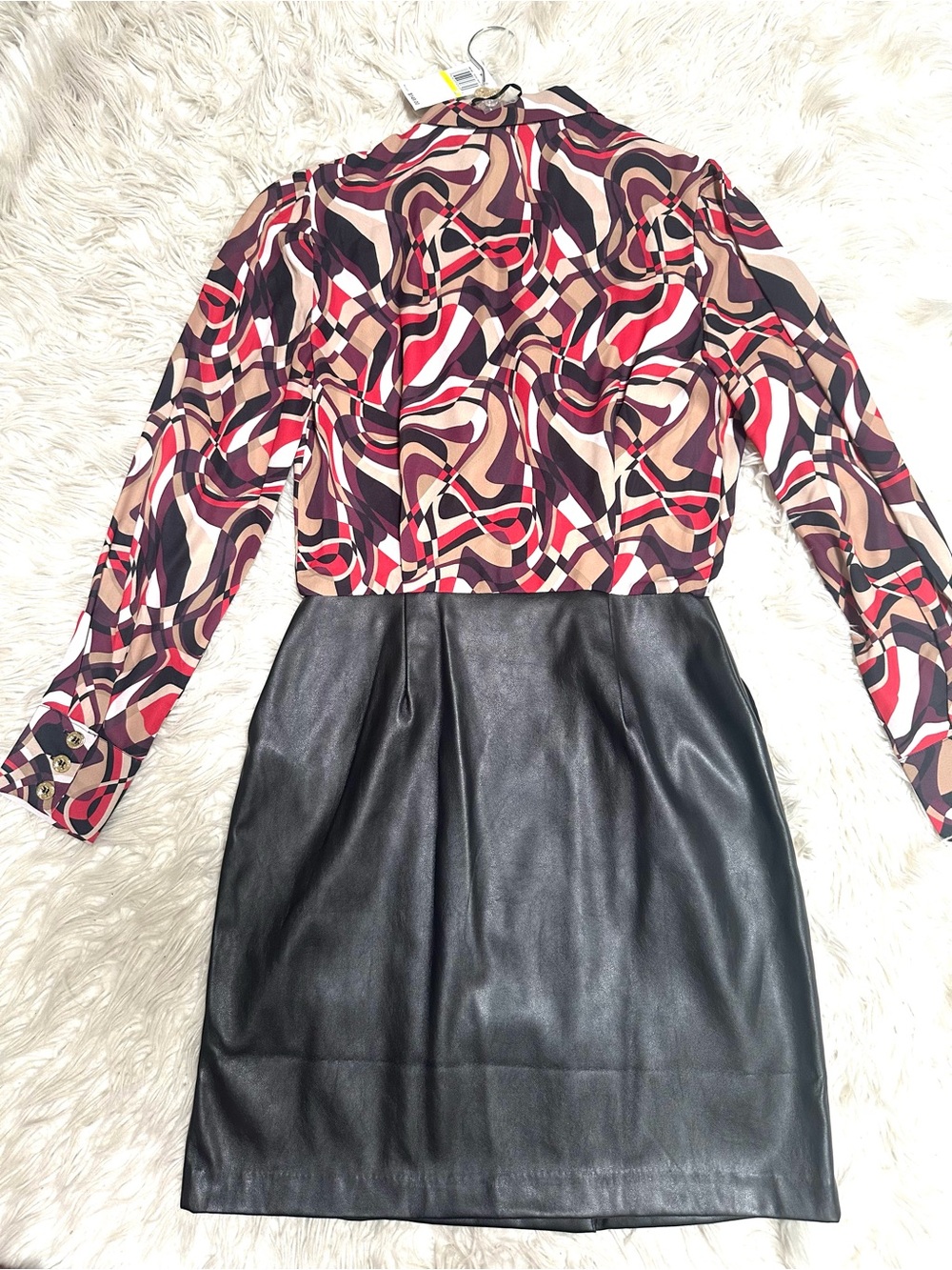 H by Halston Black Faux Leather Mini Skirt with Gold Buttons - Picture 2 of 5
